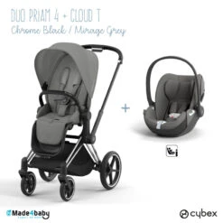 Duo Poussette Priam 4 + Cloud T I-Size CYBEX Chrome Black/Mirage Grey