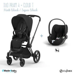 Duo Poussette Priam 4 + Cloud T I-Size CYBEX Matt Black/Sepia Black