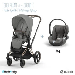 Duo Poussette Priam 4 + Cloud T I-Size CYBEX RoseGold/Mirage Grey