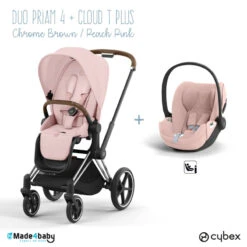 Duo Poussette Priam 4 + Cloud T Plus I-Size CYBEX Chrome Brown/Peach Pink