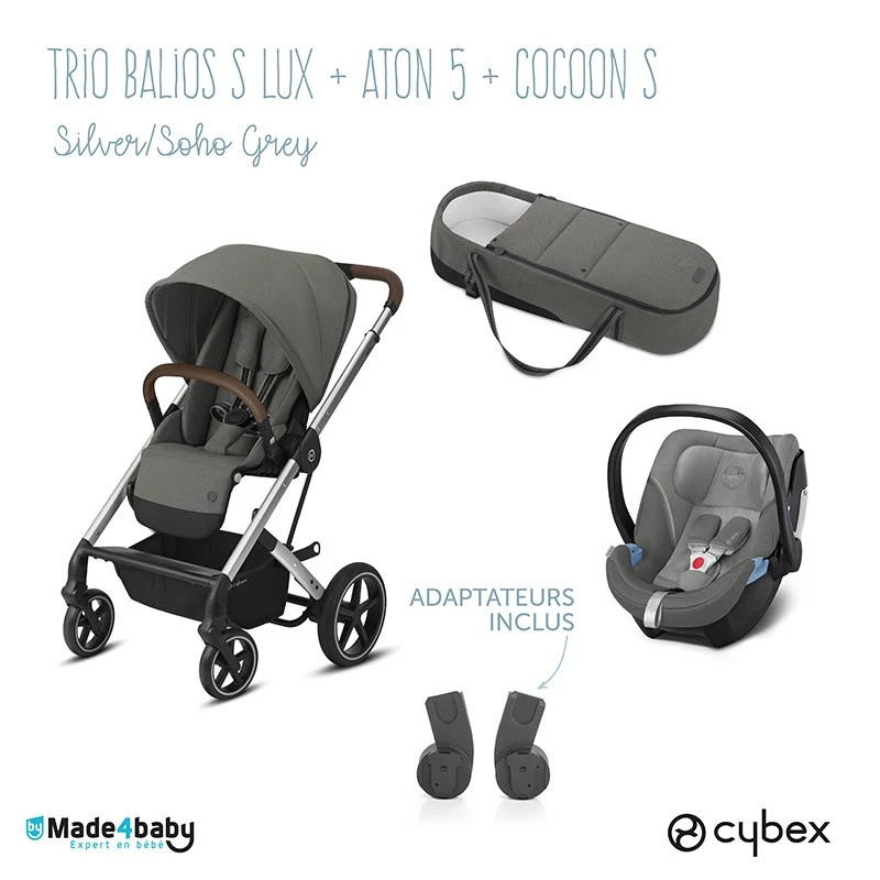 Trio Poussette Balios S Lux + Siège Aton 5 + Nacelle Cocoon S CYBEX Silver/Soho Grey 3 Trio Poussette Balios S Lux + Siège Aton 5 + Nacelle Cocoon S CYBEX Silver/Soho Grey