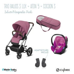 Trio Poussette Balios S Lux + Siège Aton 5 + Nacelle Cocoon S CYBEX Silver/Magnolia Pink