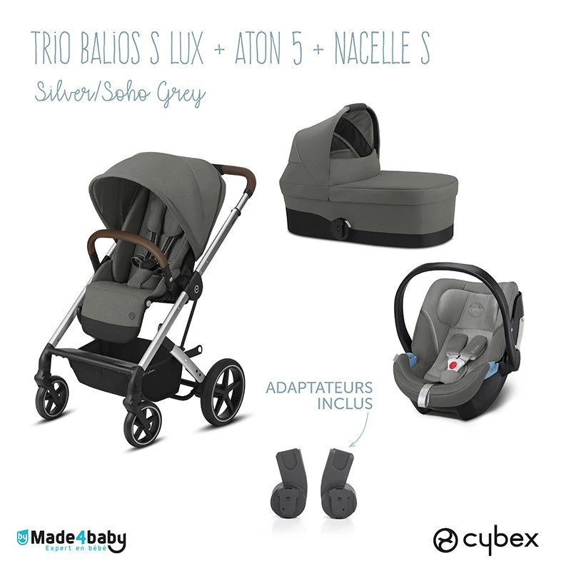 Trio Poussette Balios S Lux + Siège Aton 5 + Nacelle Cot S CYBEX Silver/Soho Grey 3 Trio Poussette Balios S Lux + Siège Aton 5 + Nacelle Cot S CYBEX Silver/Soho Grey