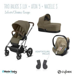 Trio Poussette Balios S Lux + Siège Aton 5 + Nacelle Cot S CYBEX Silver/Classic Beige