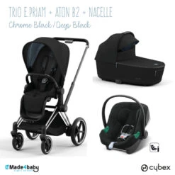 Trio Poussette EPriam 2 + Nacelle + Aton B2 CYBEX Chrome Black/Deep Black - Volcano
