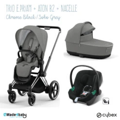 Trio Poussette EPriam 2 + Nacelle + Aton B2 CYBEX Chrome Black/Soho Grey - Volcano