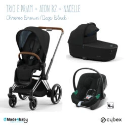 Trio Poussette EPriam 2 + Nacelle + Aton B2 CYBEX Chrome Brown/Deep Black - Volcano
