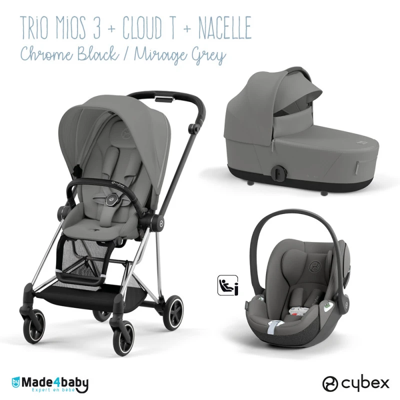 Trio Poussette Mios 3 + Nacelle + Cloud T CYBEX Chrome Black/Mirage Grey 3 Trio Poussette Mios 3 + Nacelle + Cloud T CYBEX Chrome Black/Mirage Grey
