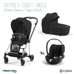 Trio Poussette Mios 3 + Nacelle + Cloud T CYBEX Chrome Brown/Sepia Black
