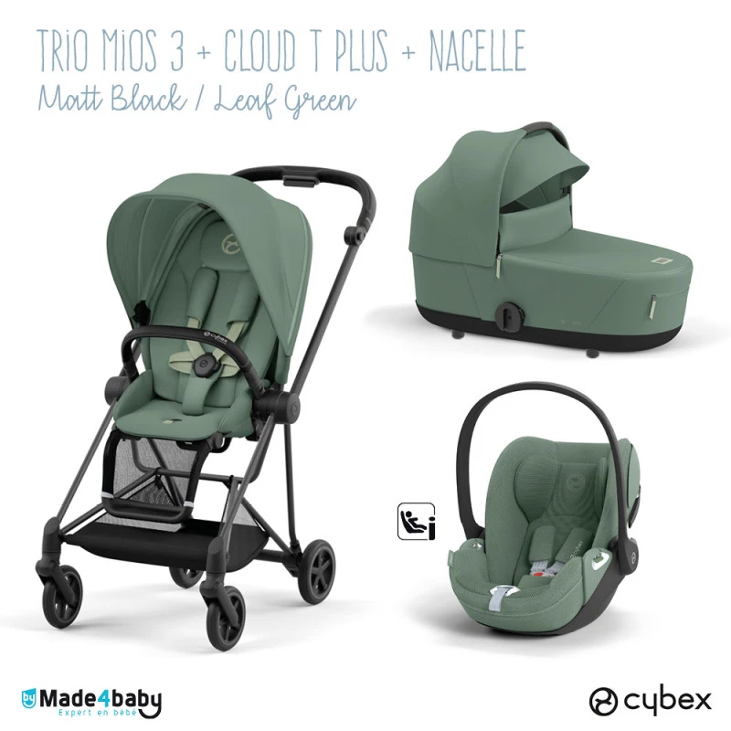 Trio Poussette Mios 3 + Nacelle + Cloud T Plus CYBEX Matt Black/Leaf Green 3 Trio Poussette Mios 3 + Nacelle + Cloud T Plus CYBEX Matt Black/Leaf Green