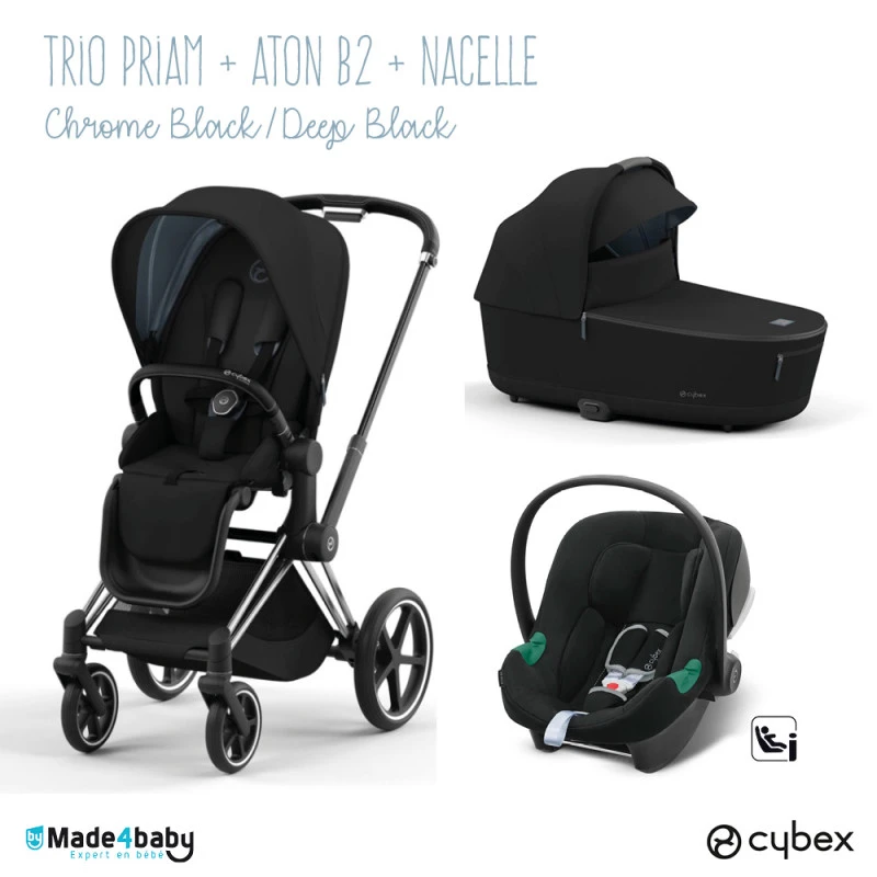Trio Poussette Priam 4 + Nacelle + Aton B2 CYBEX Chrome Black/Deep Black - Volcano 3 Trio Poussette Priam 4 + Nacelle + Aton B2 CYBEX Chrome Black/Deep Black - Volcano