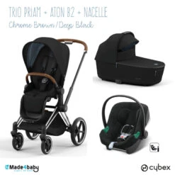 Trio Poussette Priam 4 + Nacelle + Aton B2 CYBEX Chrome Brown/Deep Black - Volcano
