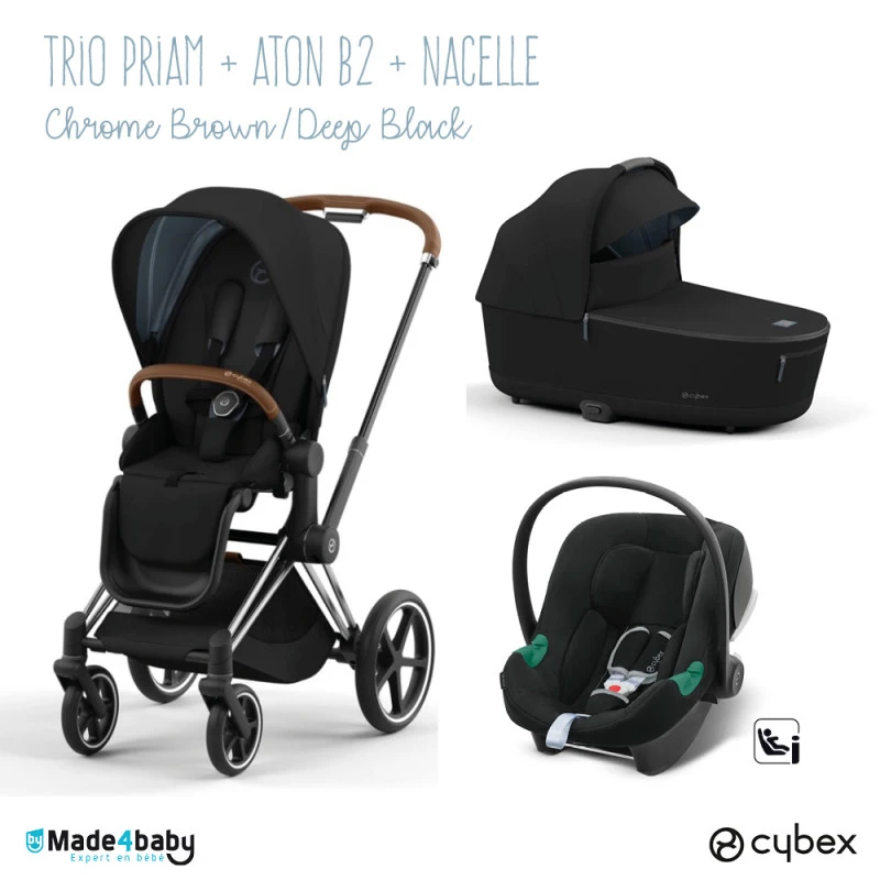Trio Poussette Priam 4 + Nacelle + Aton B2 CYBEX Chrome Brown/Deep Black - Volcano 3 Trio Poussette Priam 4 + Nacelle + Aton B2 CYBEX Chrome Brown/Deep Black - Volcano