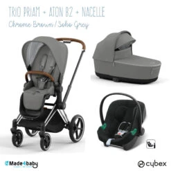 Trio Poussette Priam 4 + Nacelle + Aton B2 CYBEX Chrome Brown/Soho Grey - Volcano