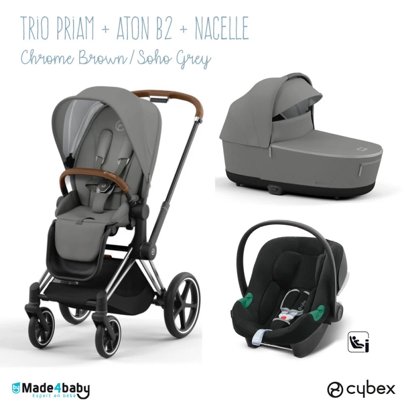 Trio Poussette Priam 4 + Nacelle + Aton B2 CYBEX Chrome Brown/Soho Grey - Volcano 3 Trio Poussette Priam 4 + Nacelle + Aton B2 CYBEX Chrome Brown/Soho Grey - Volcano