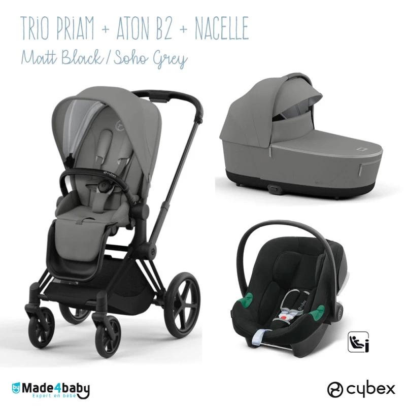 Trio Poussette Priam 4 + Nacelle + Aton B2 CYBEX Matt Black/Soho Grey - Volcano 3 Trio Poussette Priam 4 + Nacelle + Aton B2 CYBEX Matt Black/Soho Grey - Volcano