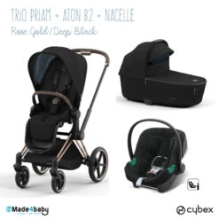 Trio Poussette Priam 4 + Nacelle + Aton B2 CYBEX Rosegold/Deep Black - Volcano