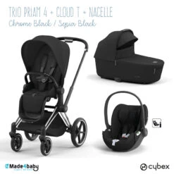 Trio Poussette Priam 4 + Cloud T I-Size + Nacelle CYBEX Chrome Black/Sepia Black