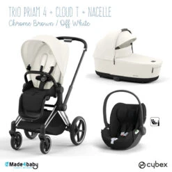 Trio Poussette Priam 4 + Cloud T I-Size + Nacelle CYBEX Chrome Brown/Off White