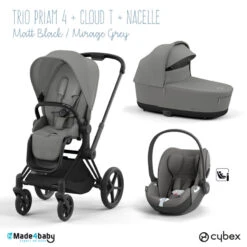 Trio Poussette Priam 4 + Cloud T I-Size + Nacelle CYBEX Matt Black/Mirage Grey