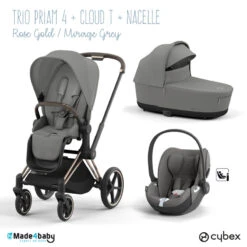 Trio Poussette Priam 4 + Cloud T I-Size + Nacelle CYBEX RoseGold/Mirage Grey