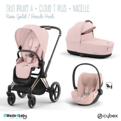 Trio Poussette Priam 4 + Cloud T Plus I-Size + Nacelle CYBEX RoseGold/Peach Pink