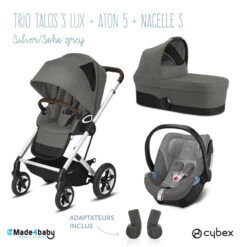Trio Poussette Talos S Lux + Siège Aton 5 + Nacelle Cot S CYBEX Silver/Soho Grey