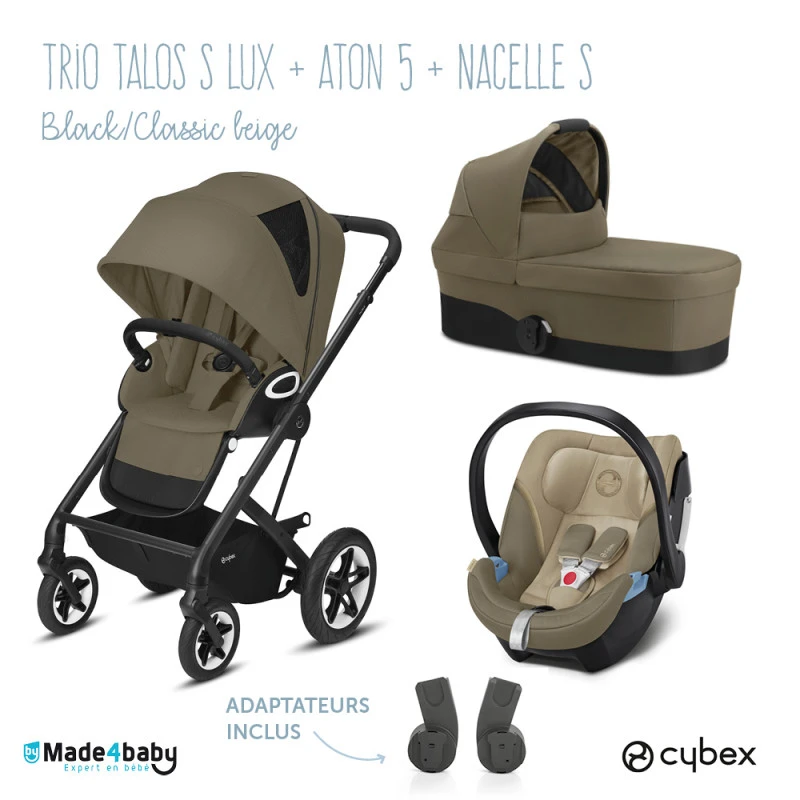 Trio Poussette Talos S Lux + Siège Aton 5 + Nacelle Cot S CYBEX Black/Classic Beige 3 Trio Poussette Talos S Lux + Siège Aton 5 + Nacelle Cot S CYBEX Black/Classic Beige